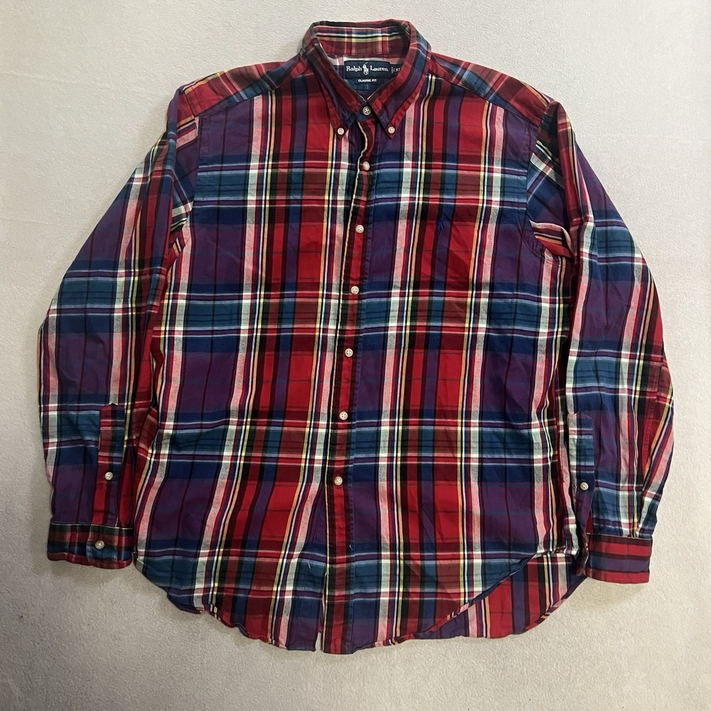 Vintage 90s Polo Ralph Lauren Plaid Shirt Men's Size XL Long Sleeve Button Down